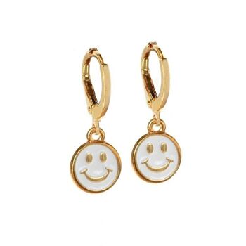 Boucles d'oreilles dorées smiley blanc 2