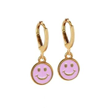 Boucles d'oreilles dorées smiley rose 1