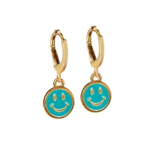 Gouden oorbellen smiley turquoise