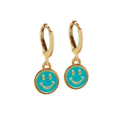 Boucles d'oreilles dorées smiley turquoise