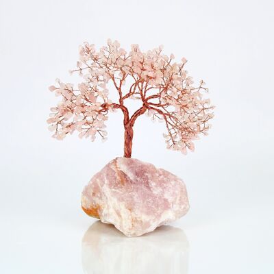 Árbol de cristal de cuarzo rosa - 500 cuentas y base de racimo