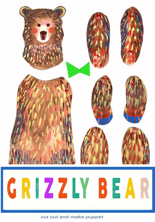 Grizzly Bear Cut and Make Puppet fun crafting activity for children