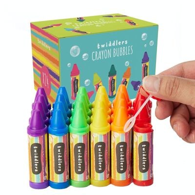 24 varitas de burbujas de crayón (6 colores, 8 cm) para niños - Juegos al aire libre, tubos recargables - Rellenos de bolsas de fiesta, recuerdos de boda