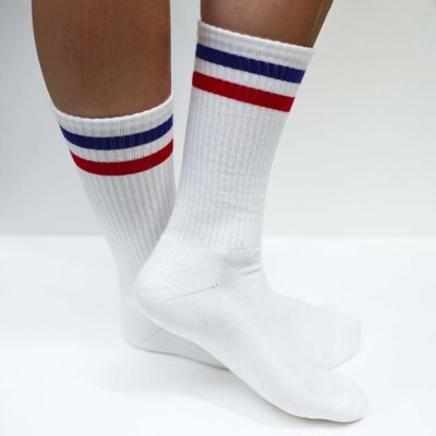 Sports socks - Red Blue Striped Bouclette