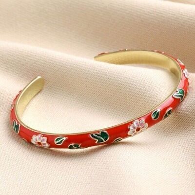 Red Cloisonné Bangle in Gold