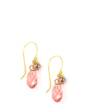Boucles d'oreilles dorées avec gouttes de cristal Swarovski rose pêche