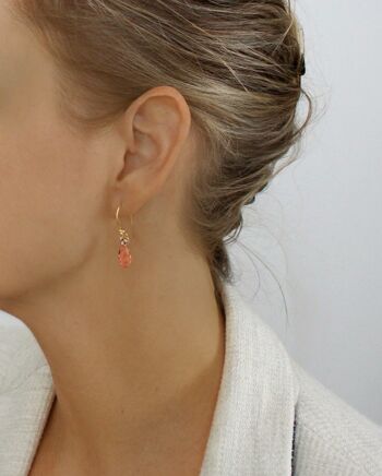 Boucles d'oreilles dorées avec gouttes de cristal Rose Peach 3