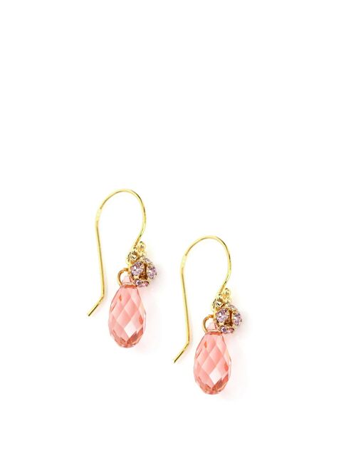 Gold earrings with Rose Peach crystal drops