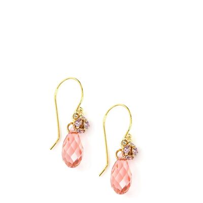Goldene Ohrringe mit Rose Peach Kristalltropfen