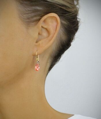 Boucles d'oreilles dorées avec gouttes de cristal Rose Peach 2