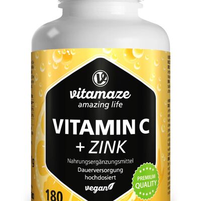 Vitamin C hochdosiert + Zink, 180 vegane Tabletten