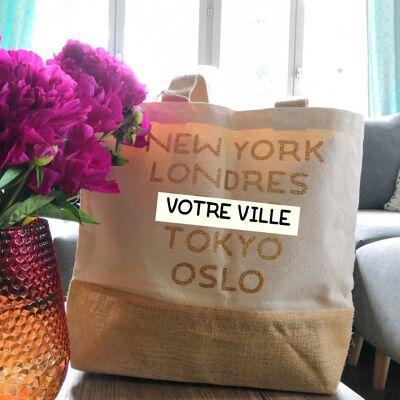 Sac coton/jute personnalisable "Villes"