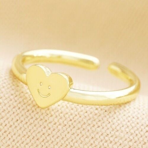 Smiling Heart Face Adjustable Ring in Gold