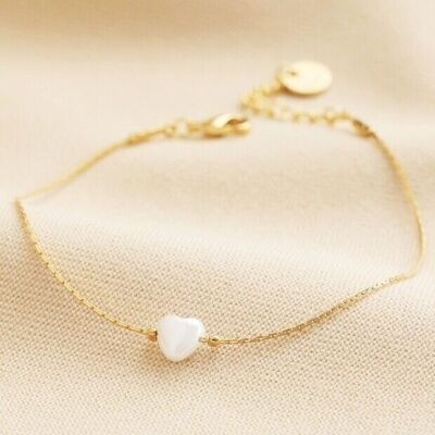 Pearl Heart Charm Armband in Gold