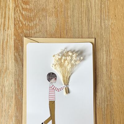 Floral card "Here, boy", white dried flowers