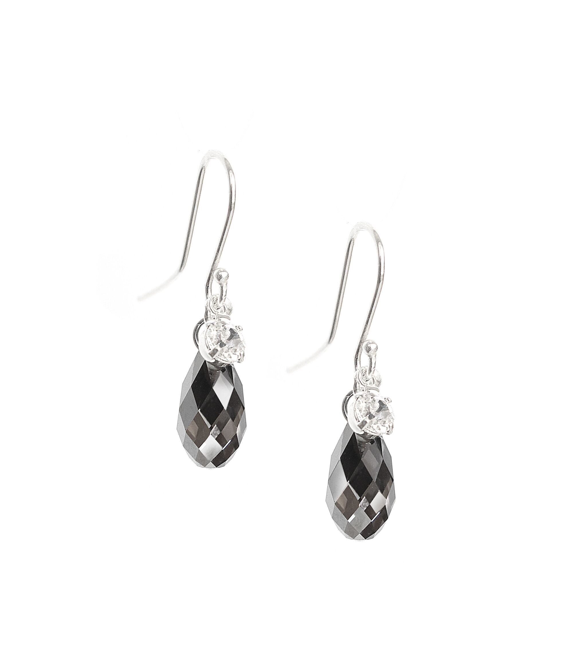 Rhodium plated earrings with Black Diamond crystal drops