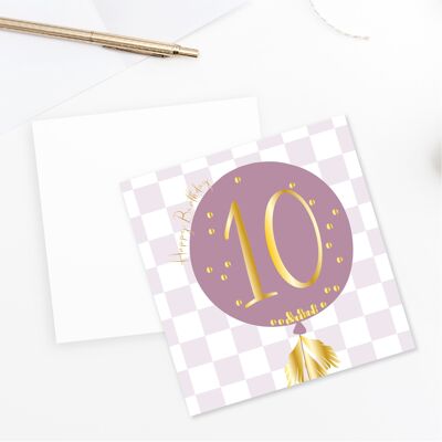 10th Birthday Balloon Card - Gold Foiled