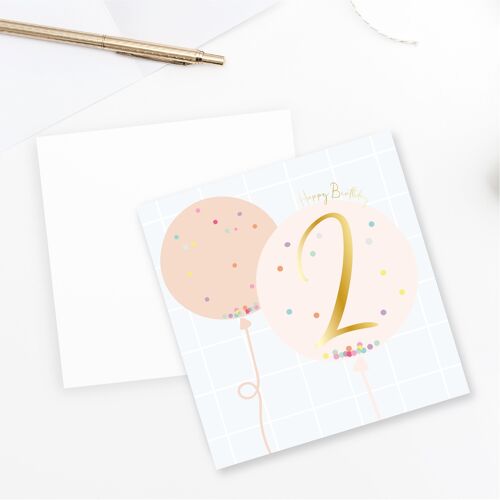 2nd Birthday Balloon Card - Gold Foiled