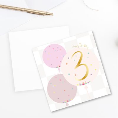 3rd Birthday Balloon Card - Gold Foiled