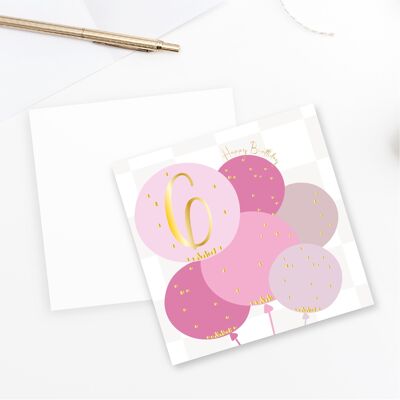 6th Birthday Balloon Card - Gold Foiled