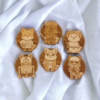Set of 6 Star Wars Cat Wood Coasters - Housewarming Gift