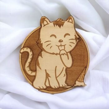 Ensemble de 6 sous-verres en bois chats - porte-gobelets 2