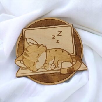 Ensemble de 6 sous-verres en bois chats - porte-gobelets 3