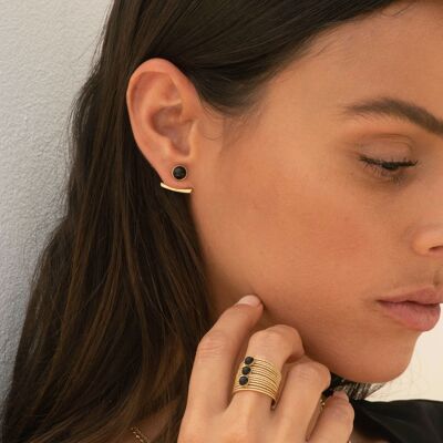 Boucles d'oreilles en pierre naturelle d'onyx noir (pendants barres amovibles) - Ariane pendants barres
