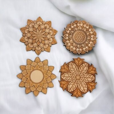 Set of 4 Mandala Wood Coasters - Housewarming Gift