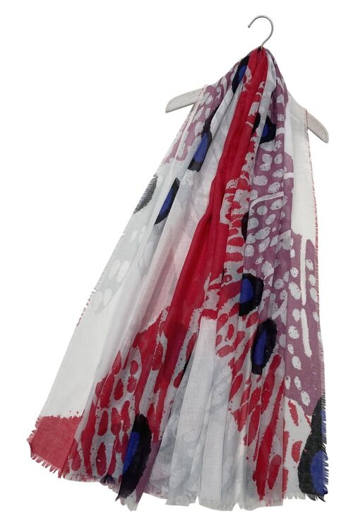 Abstract Leopard Spot Print Frayed Scarf - Red