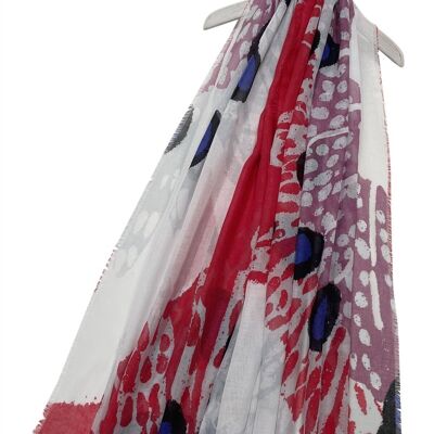 Abstract Leopard Spot Print Frayed Scarf - Red