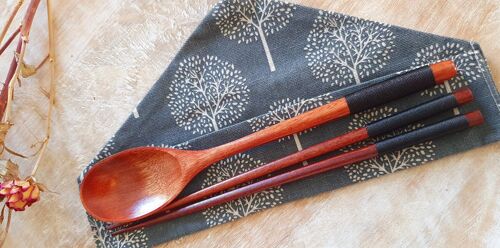 Natural Wooden Chopsticks Spoon Set - Black Cotton Thread