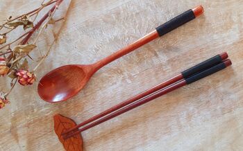 Natural Wooden Chopsticks Spoon Set - Black Cotton Thread 2