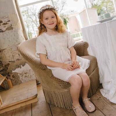 Girl's Blanche off-white re-embroidered linen dress