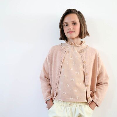Girl's Victorine speckled almond knit cardigan