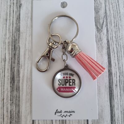 "I'm a super mom" keychain (white/pink)