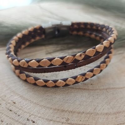 Men's braided cork bracelet with stainless steel clasp - Lou