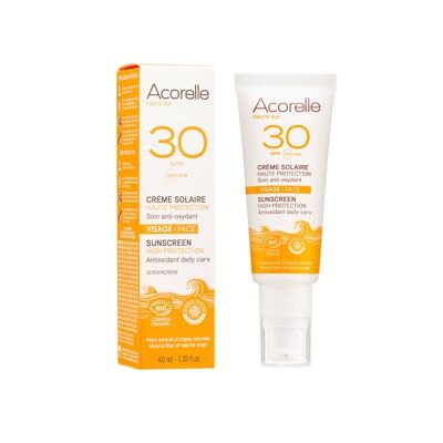Crema solar facial SPF30 certificada orgánica Acorelle