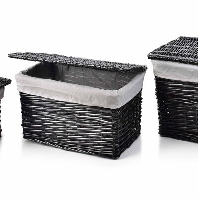 PINO Conjunto de 3 baúles de mimbre 58x38x38/51x32x32/44x26x26cm
