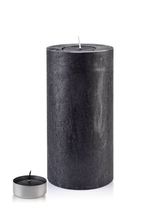 CANDLE LANTERN CYLINDER 120X240 RUSTIC black