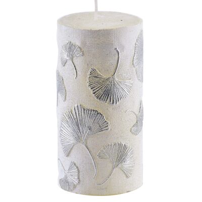 CANDLE cylinder 65X140 GINKOLO WHITE SILVER