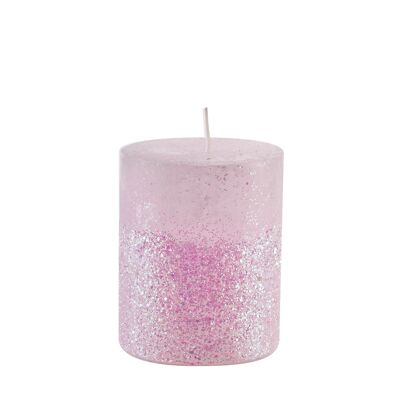 CANDLE cylinder 65X80 PINK GLITTER
