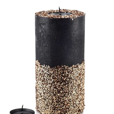 CANDLE LANTERN CYLINDER 120X240 DIAMOND BLACK GOLD CRYSTALS