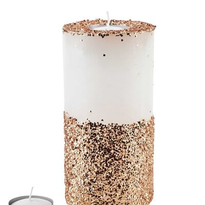 CANDLE LANTERN CYLINDER 120X240 WHITE DIAMOND GOLD CRYSTALS