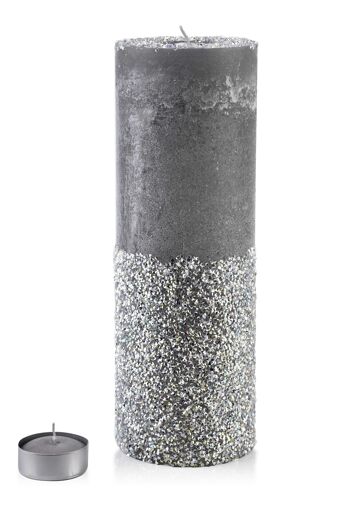 BOUGIE LANTERNE CYLINDRE 120X360 DIAMANT GRIS ARGENT