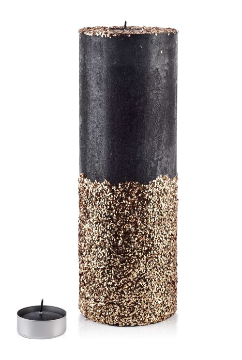 CANDLE LANTERN CYLINDER 120X360 DIAMOND BLACK GOLD CRYSTALS