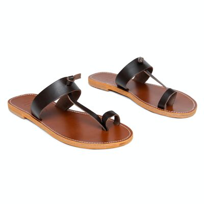 Women's Leather Flat Sandals Without Attachment, Mules, Chocolate Color, Xenia