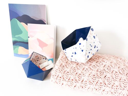 Boîtes origami Terrazzo Néo et Bleu Navy