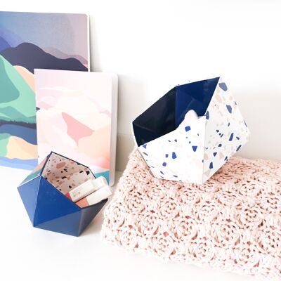 Terrazzo Neo and Navy Blue origami boxes