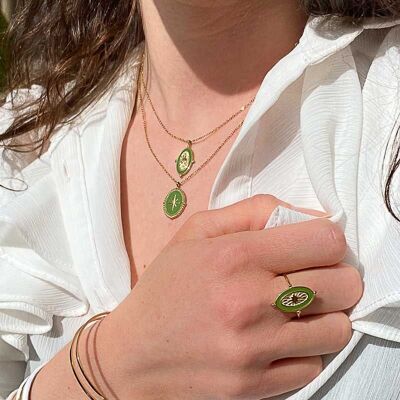 Bague soleil émail acier inoxydable femme 0420506